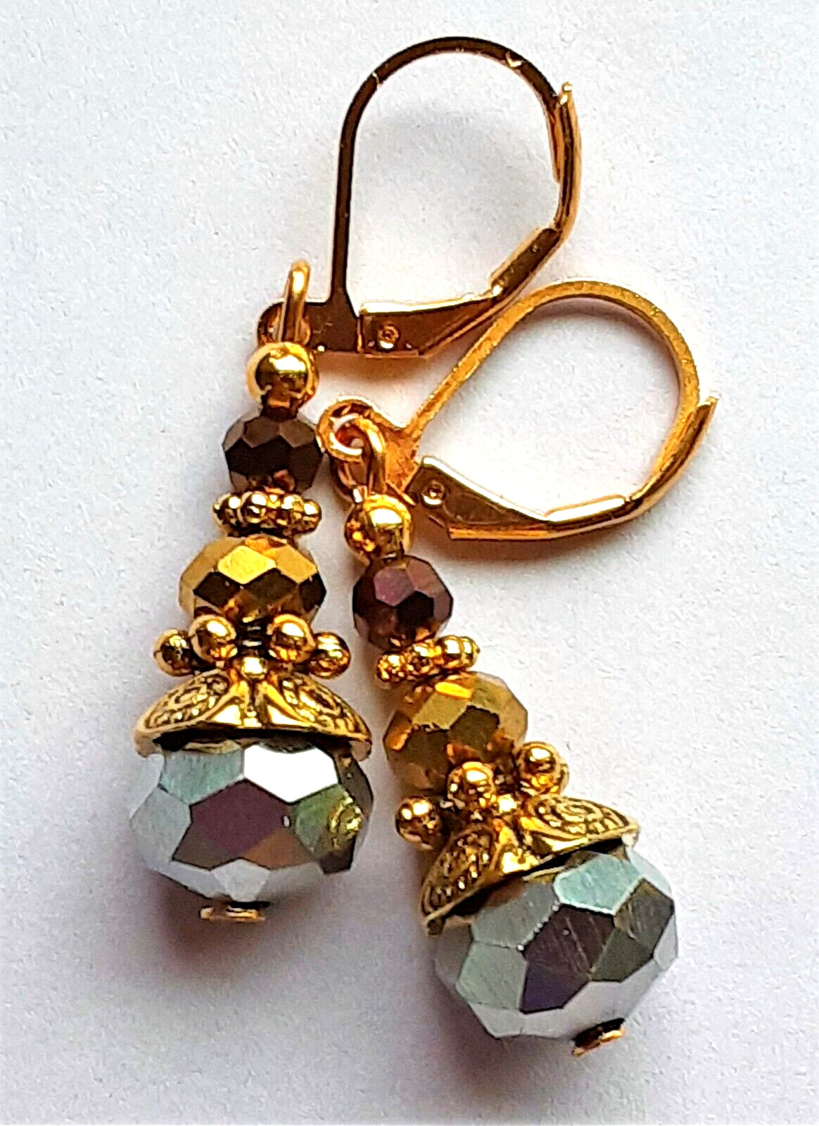 SILVER GOLD BURGUNDY Colorized TRIPLE Crystal earring GP Leverback artisan XX