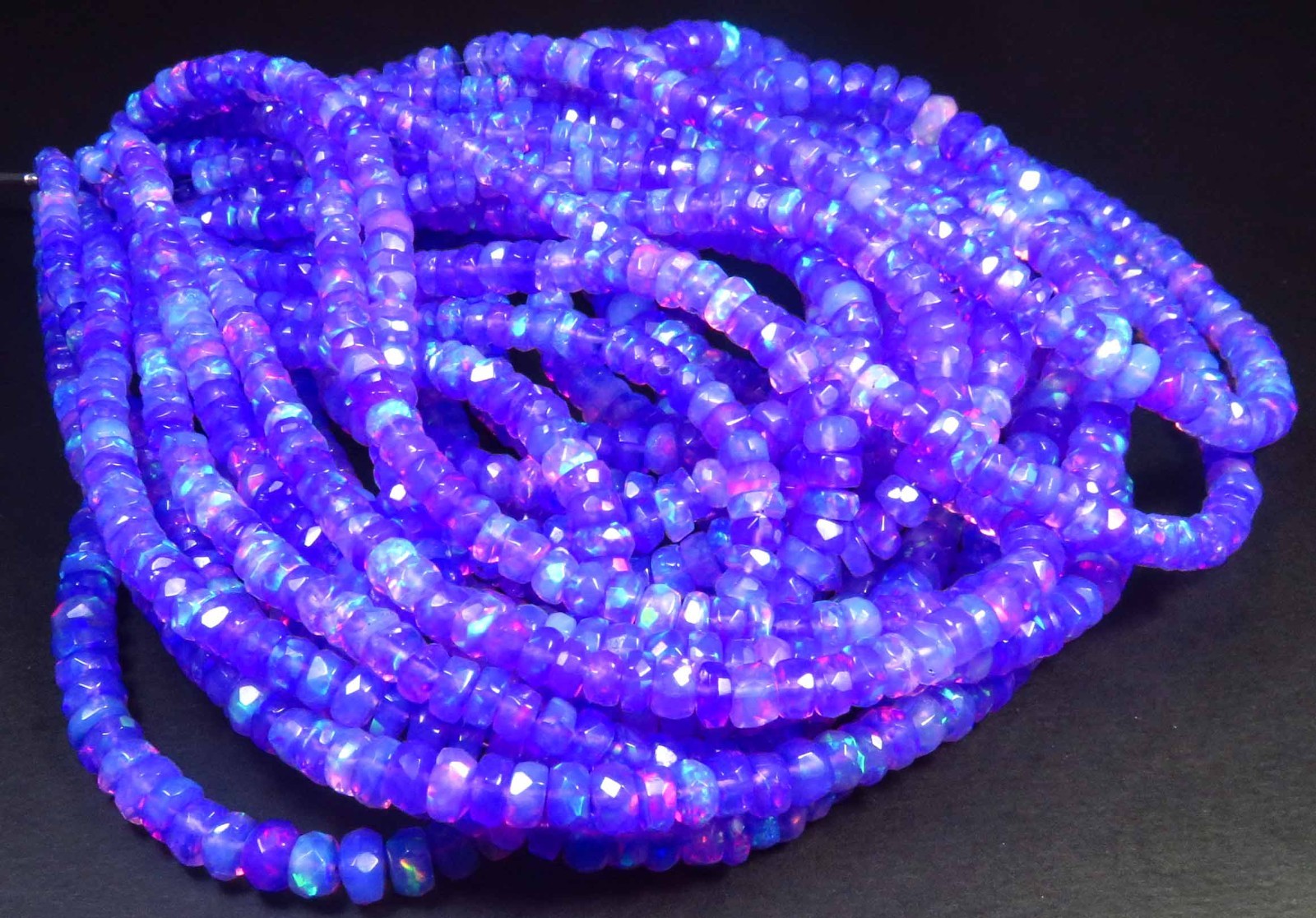 Natural Ethiopian Purple Opal Fire Faceted Rondelle Gems Beads 3.5-5.5mm 16″Inch