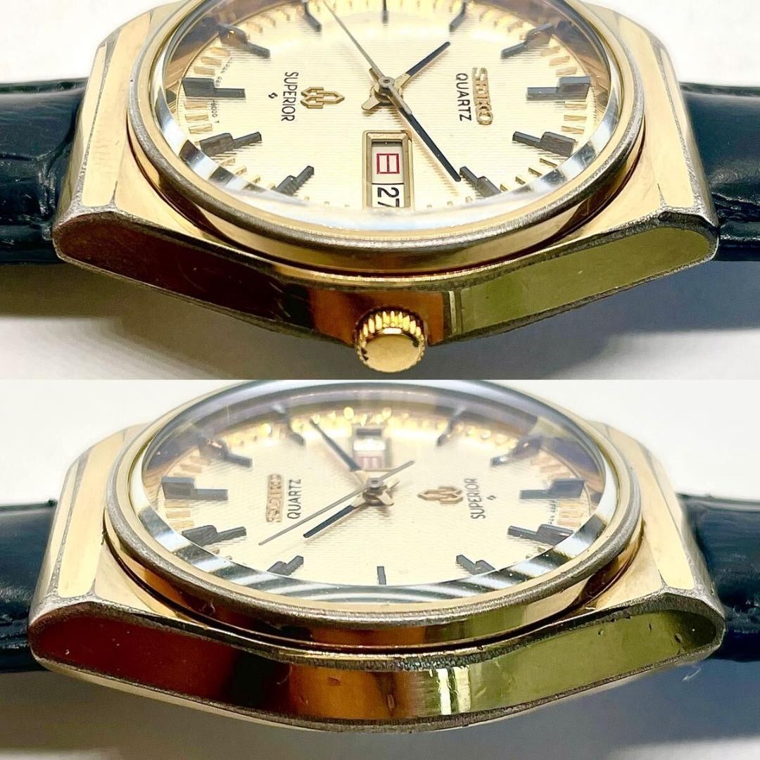 Seiko Superior 1977 Gold Quartz Guilloche Dial Vintage Watch Japan 0714674