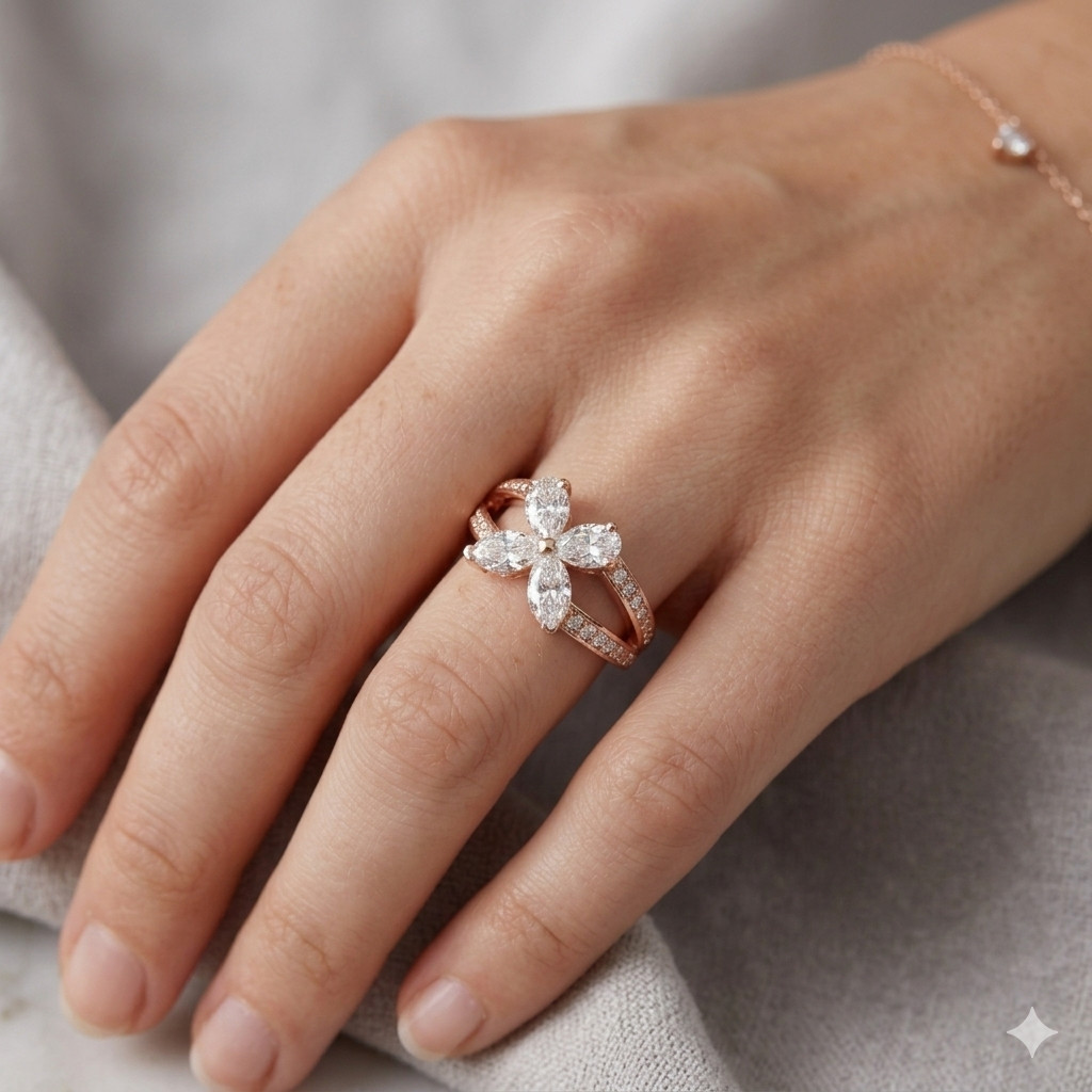 1.45 Ct Marquise , Pear & Round Cut Moissanite Stone Engagement Ring in Silver