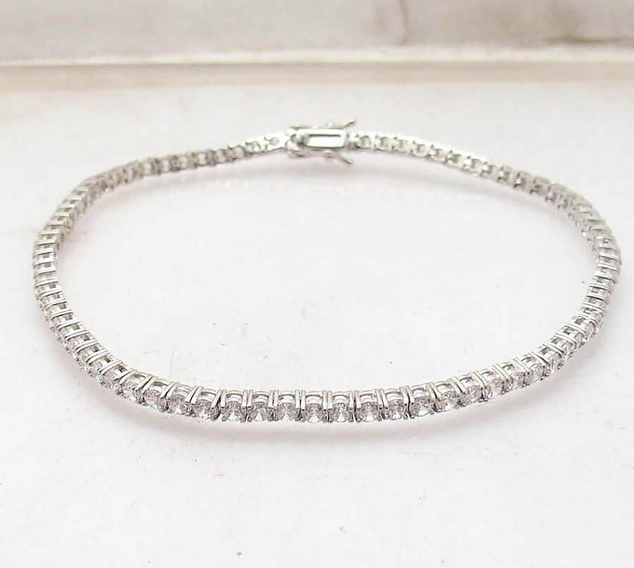 3mm CZ Zircon Stone Tennis Ankle Bracelet Anklet Anti-tarnish Real 925 Silver