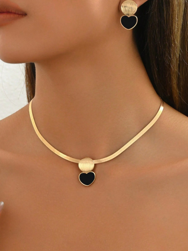 3PCS Elegant Necklace Earrings Jewelry Set For Women Faux Pearl Heart Pendant US