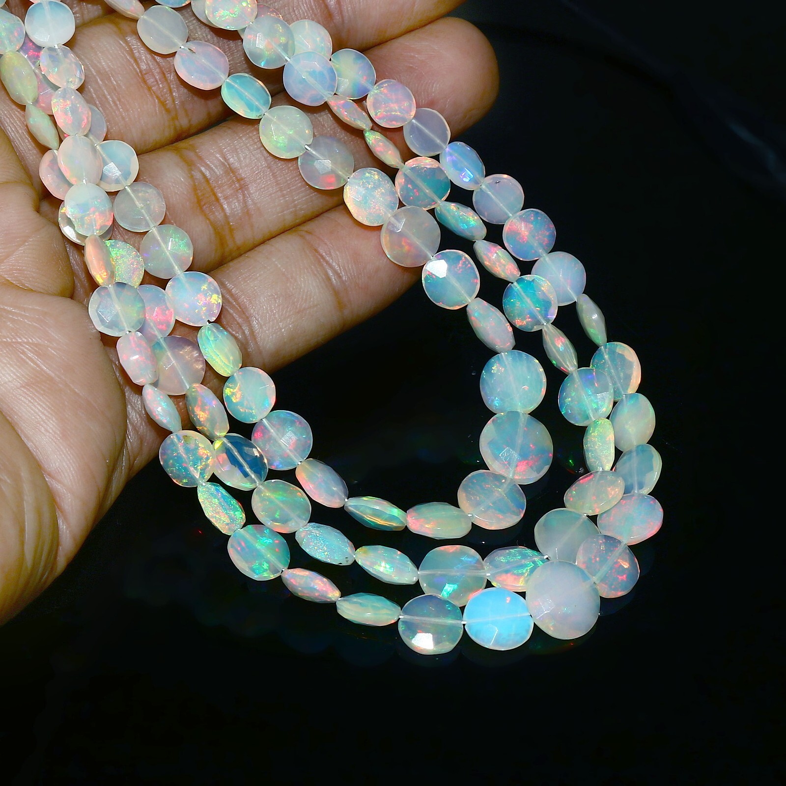 AAA Flashy Opal Coin Beads Handmade minimalist Opal Stone Necklace Jewelry 616