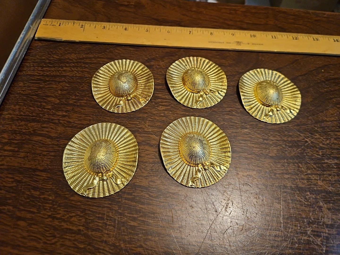 Lot Of 5 Fancy Ladies Hats France Vintage 60s Brass Stampings Findings Jewelry