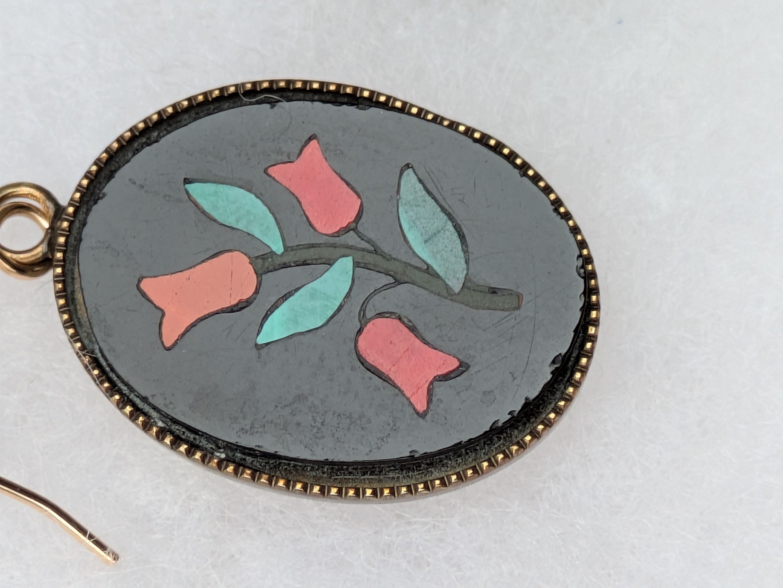 Pietra Dura Pierced Earrings – Made w/ Antique Italian Plaques, 14k GF Hooks C15