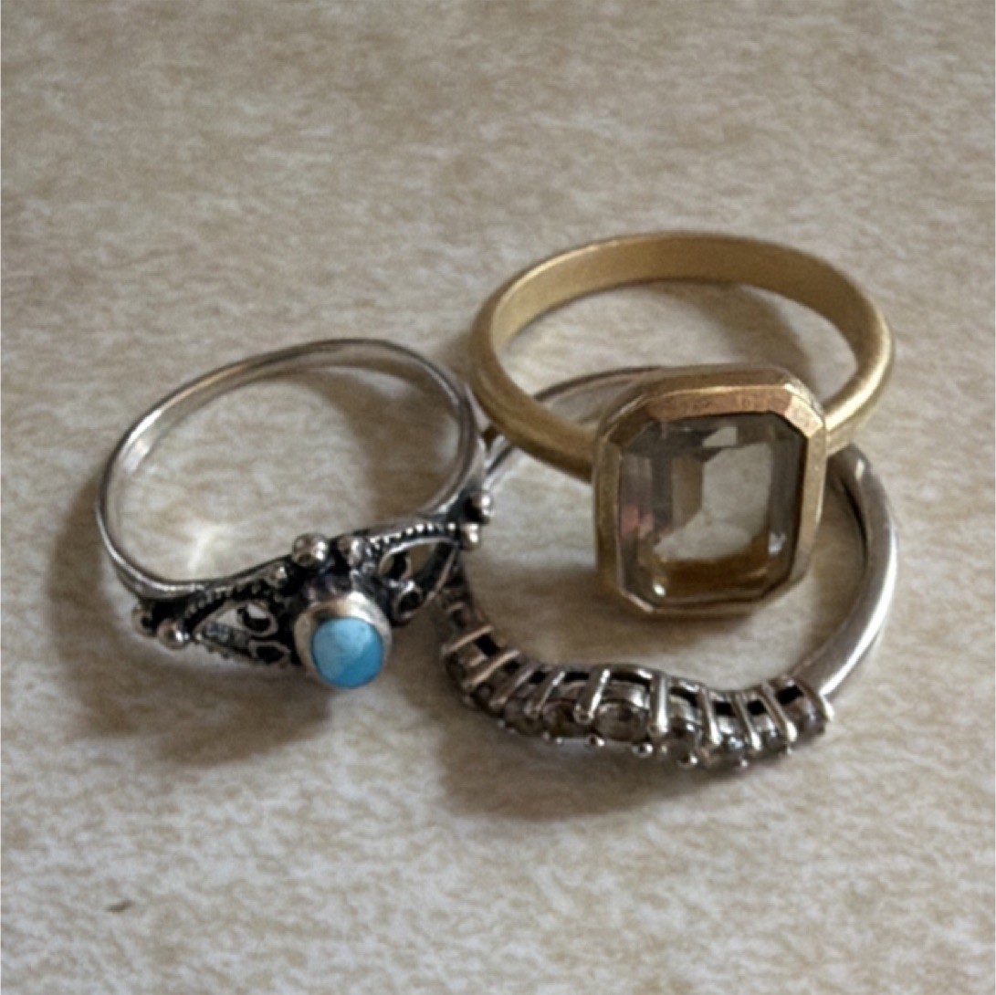 JEULIA 925 Sterling Silver & Gold Tone Rings with Turquoise & Clear Stones