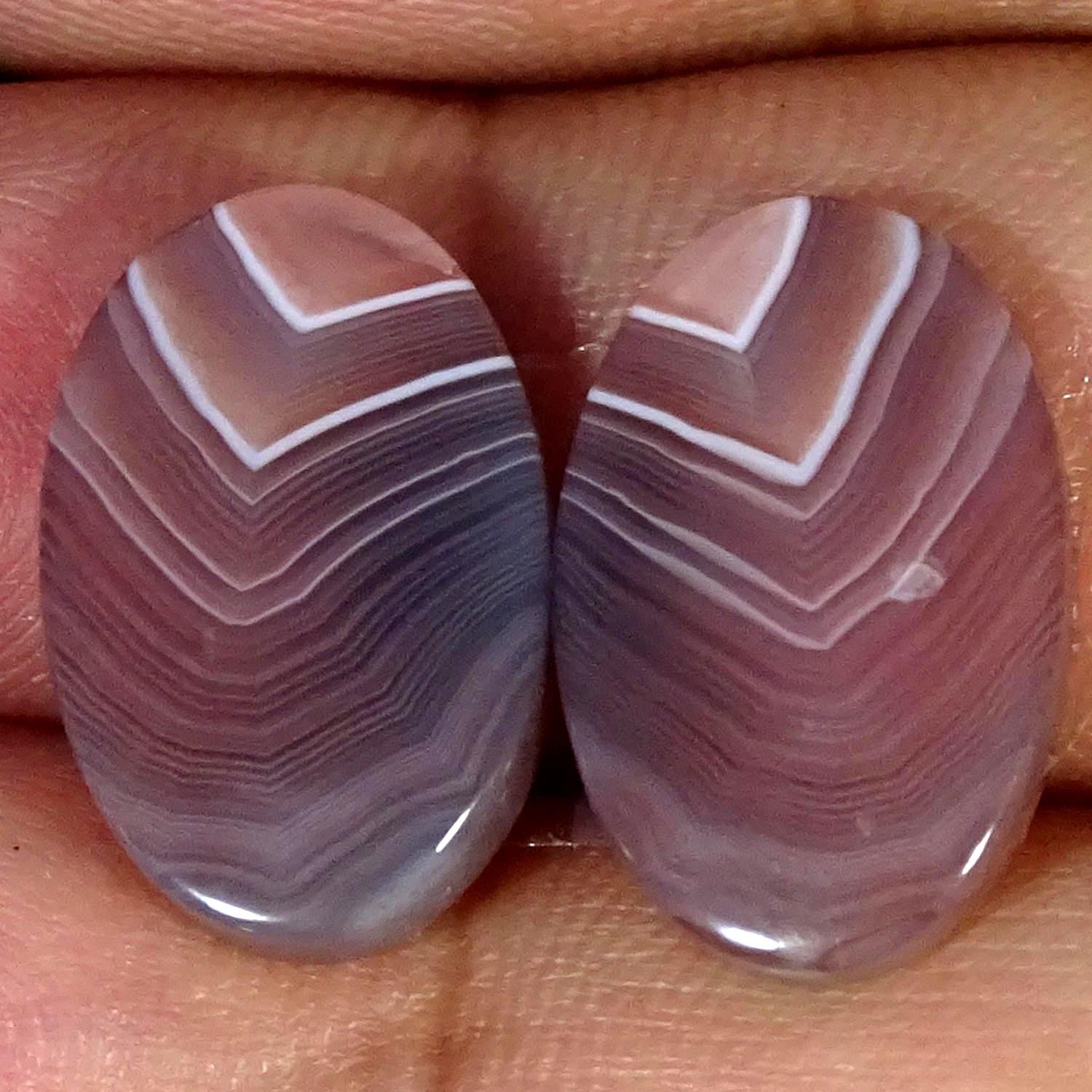 13.90Cts 100% Natural Designer Botswana Pair Agate Oval Cabochon 11x18x3mm