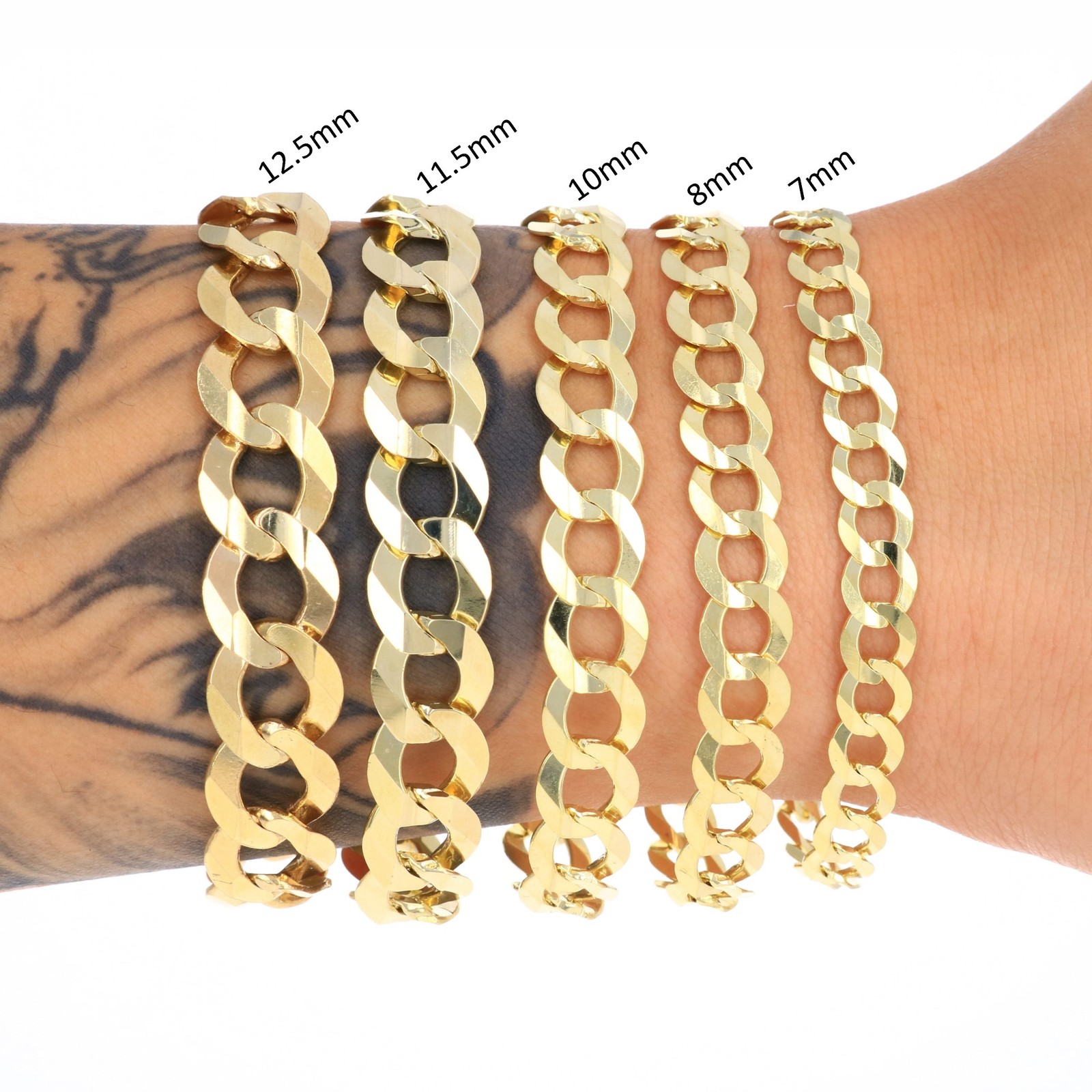 14K Yellow Gold Solid 2.5mm-12mm Cuban Curb Chain Link Bracelet Men Women 7″- 9″