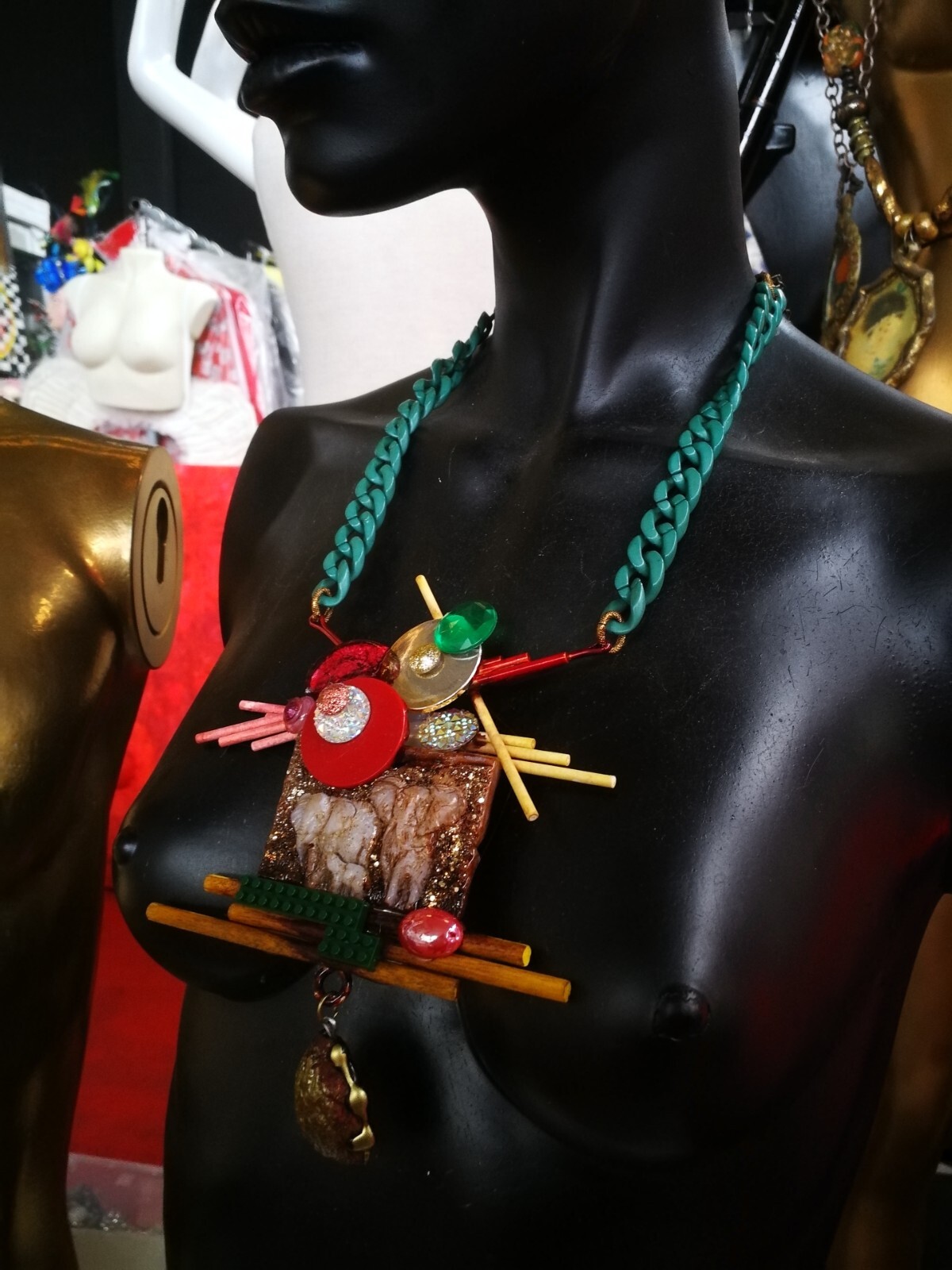 Vintage Assemblage Jewelry Necklace Pendant Luxury Elephant Animal Safari Savana