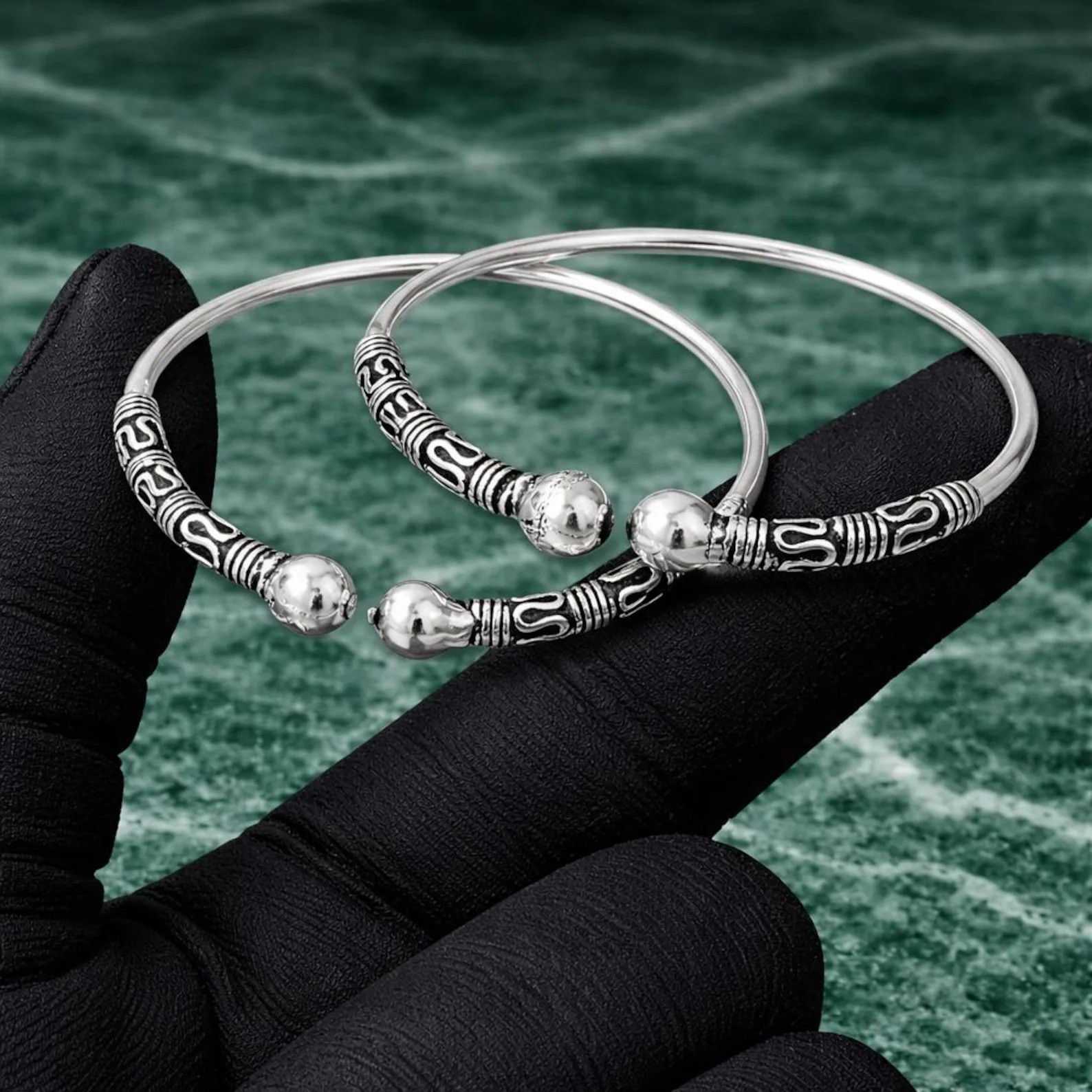 Thick Chunky Solid Sterling Silver Round Women ball Ankle Bracelet