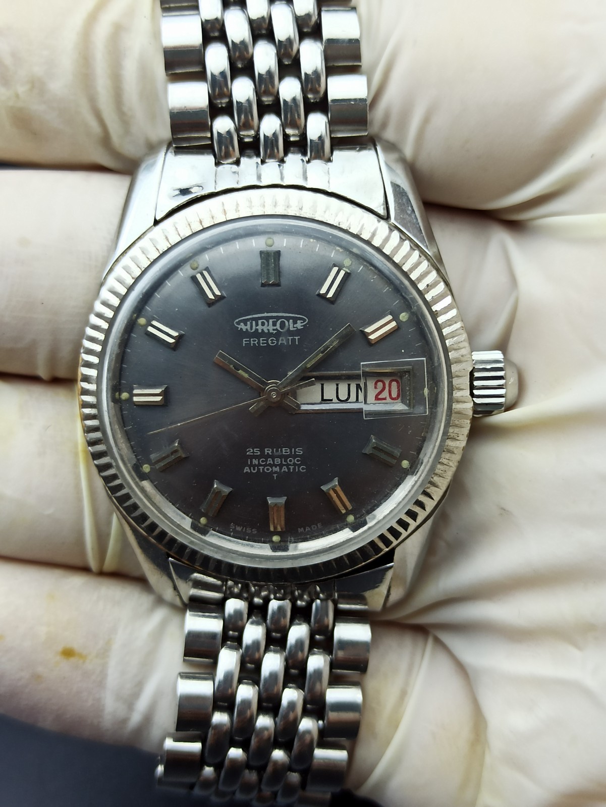 Ultra-Rare AUREOLE FREGATT Automatic Men Watch Automatic 25 Jewels Swiss 1970s