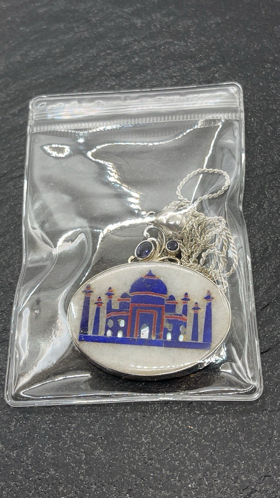 Arya 925 Sterling Silver Taj Mahal Druzy, MOP Multi-Stone Pendant + 30” Chain