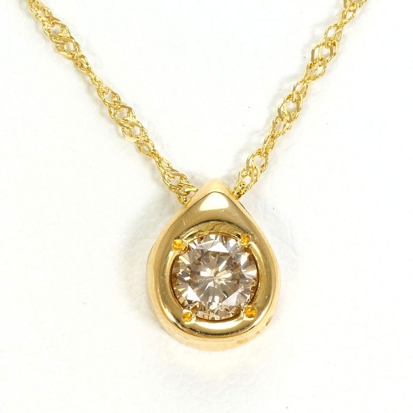 K18YG Necklace with Brown Diamond (0.2 carat), Total Weight Approx. 1.1g, Ar…