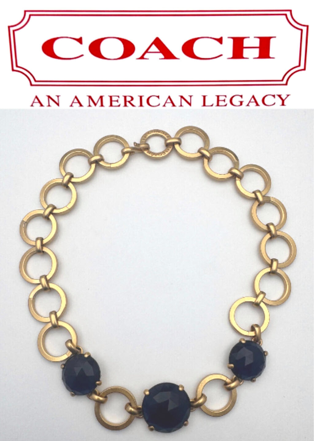 COACH Vintage Large Jeweled Swarovski Purple Blue Crystals Gold Short Necklace
