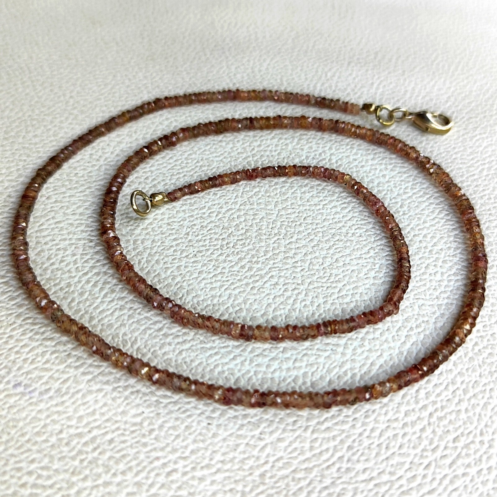 Natural Madagascar Brown Sapphire 2.5-3mm Faceted Rondelle Bead 19″ Necklace