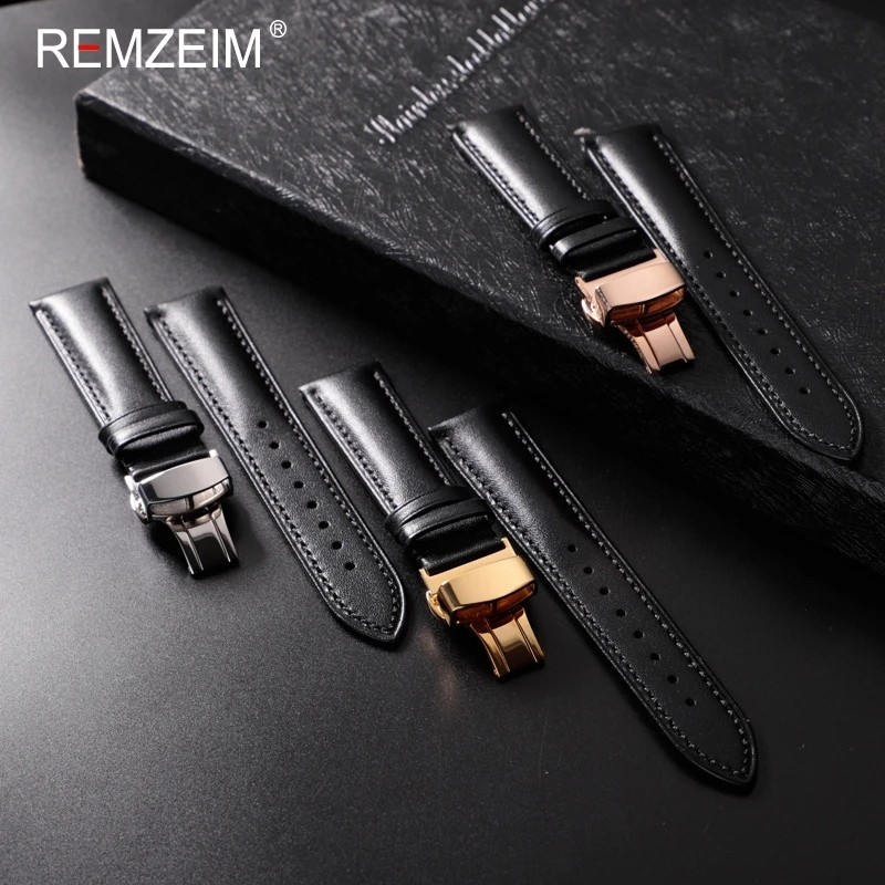 Genuine Leather Watch Band 18mm 20mm Calfskin Replacement Strap Butterfly Clasp