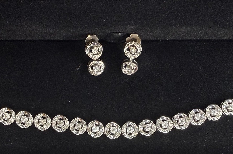 Genuine Diamond Tennis Bracelet & Earrings (ESTATE)