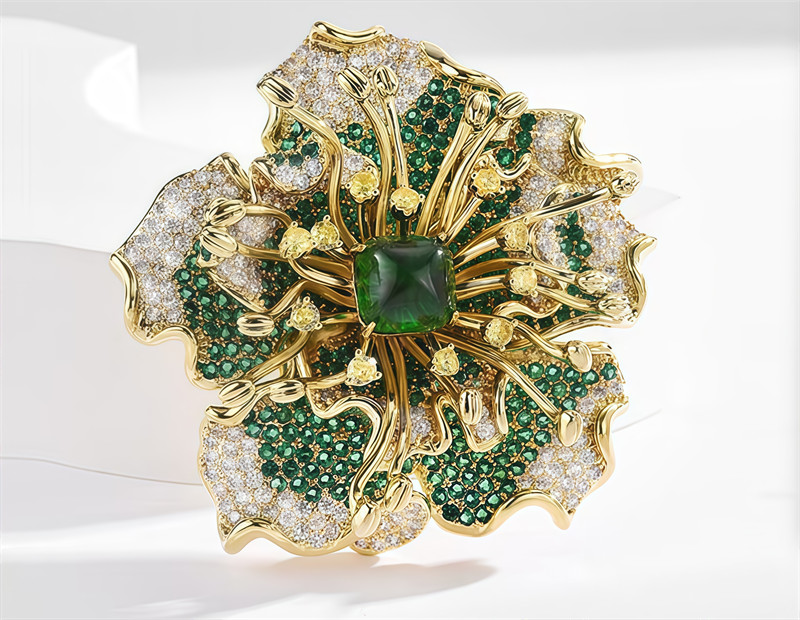 Handmade Custom Green Large Peony Flower Brooch With High Quality Design Brooch