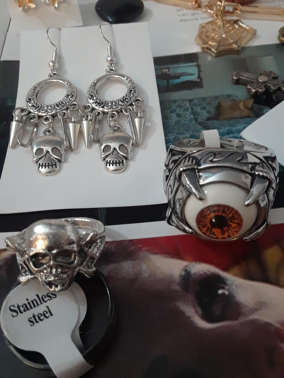 Rockabilly, Punk, Mixed Jewelry Lot – Skull, Spider web, Wolf, Spikes, Goth, Emo