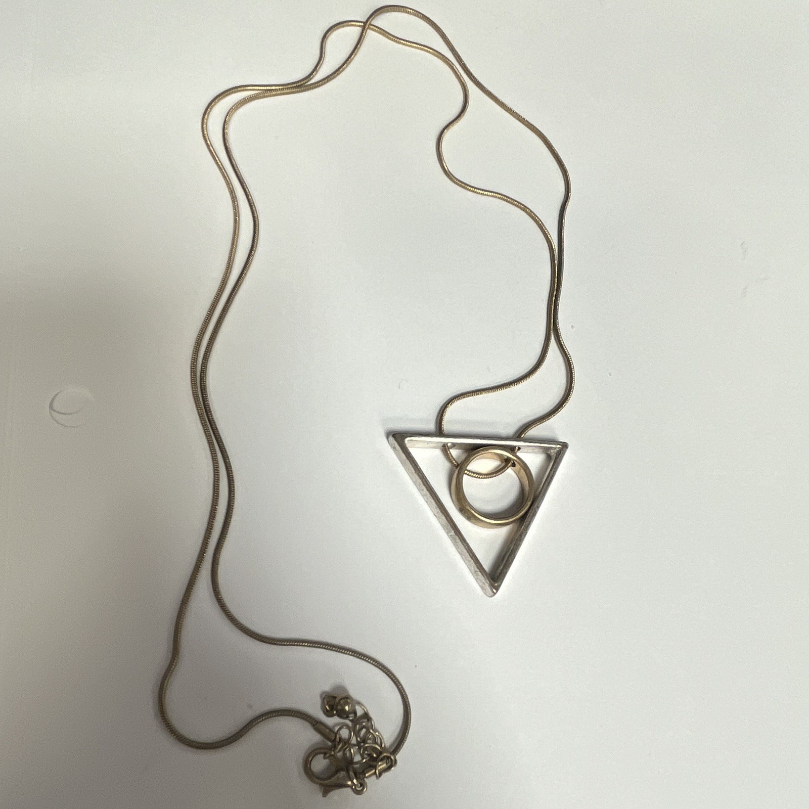 Gold Silver Tone Geometric Triangle Charm Pendant Snake Chain Lobster Adjustable
