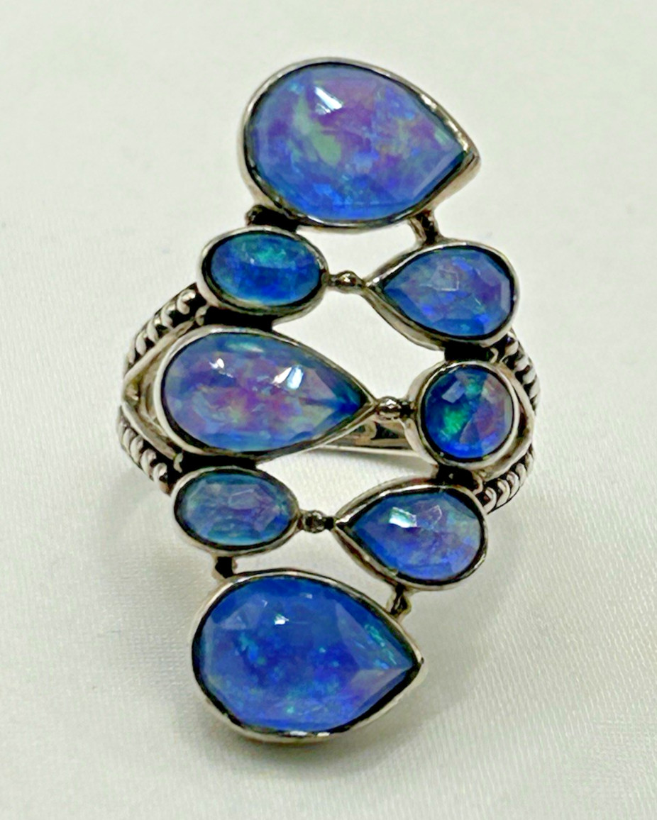 SAJEN Australian Blue Doublet Opal 8 Stone Ring Size 8