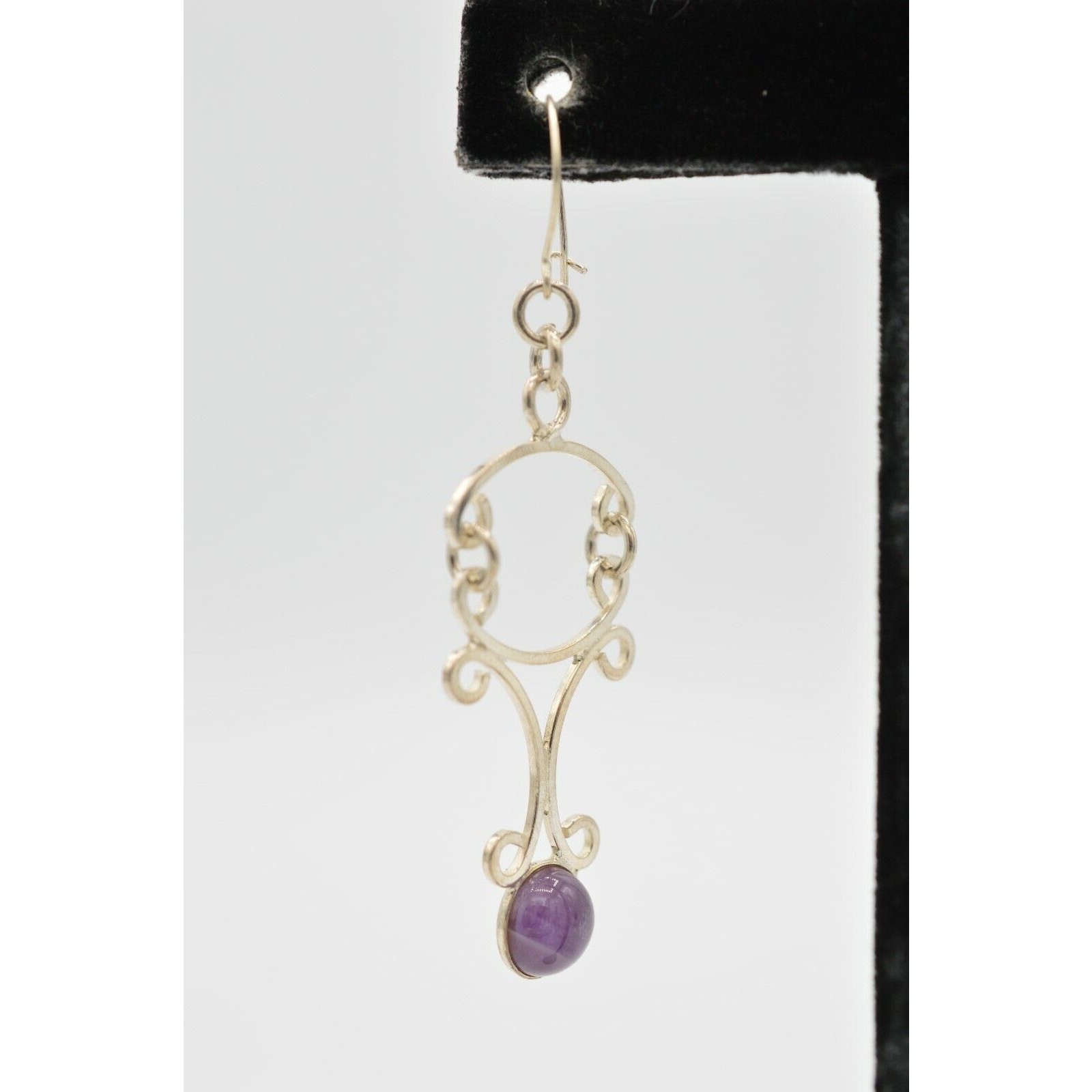 925 Sterling Silver Statement Earrings Dangle Purple Jelly Gripoix Vintage 9E