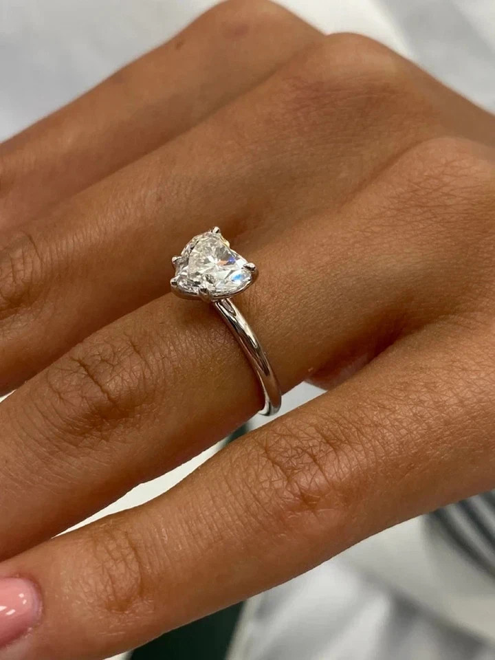 Women Lab Grown 2 Ct Heart Cut IGI Certified 14k White Gold Diamond Ring VVS E F