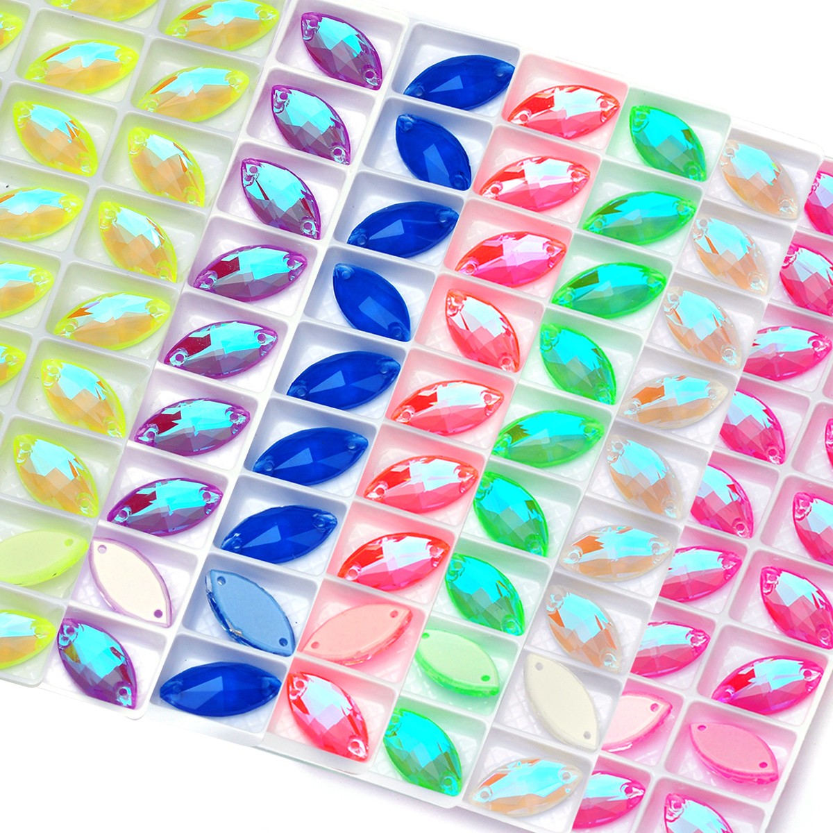 Navette Neon Edges with chamfers Cosmic Crystal Sew On Rhinestones Flat Back St