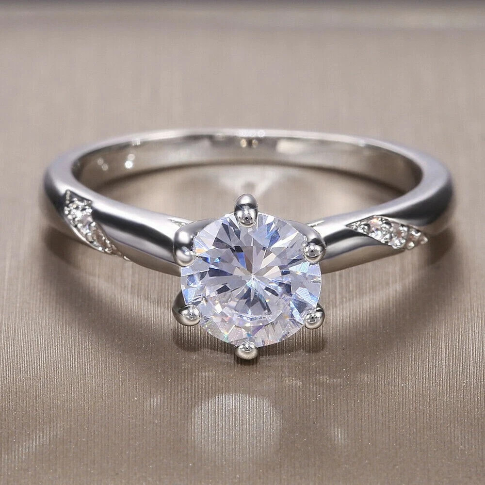 1.20Ct Round Cut Lab Created Diamond Solitaire Women Ring 14K White Gold Plated
