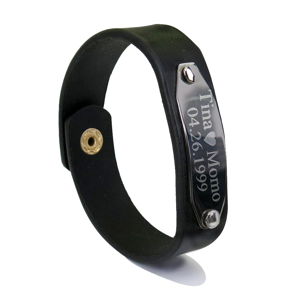 Personalized Leather Bracelet Engraved Leather Bracelet ID Leather Bracelet