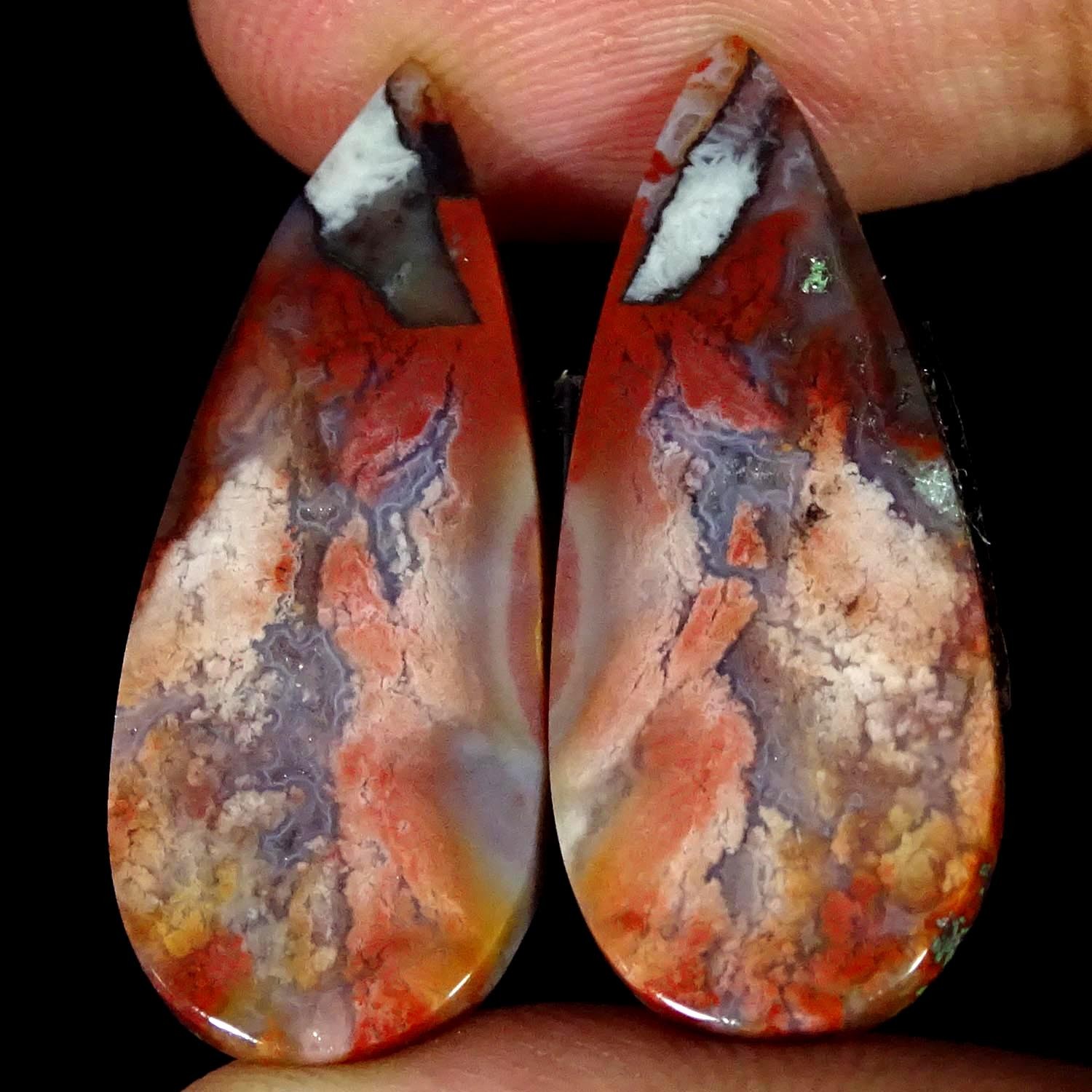 20.50Cts Natural Superb Crazy Lace Agate Pair Pear Cabochon 12X30X3MM