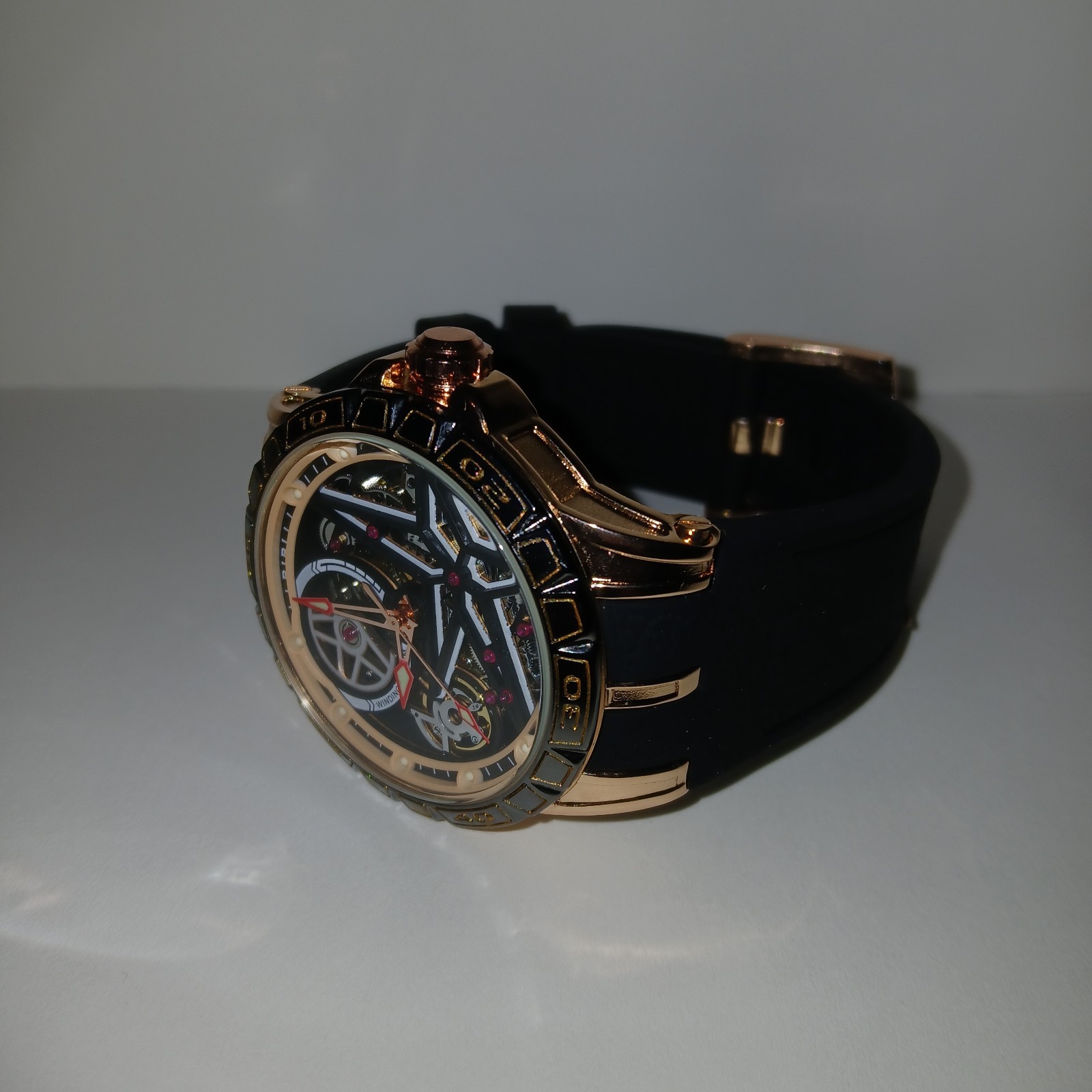 ​BiBi Automatic Skeleton Watch Men Rose Gold Star Dial Mechanical Rubber Strap
