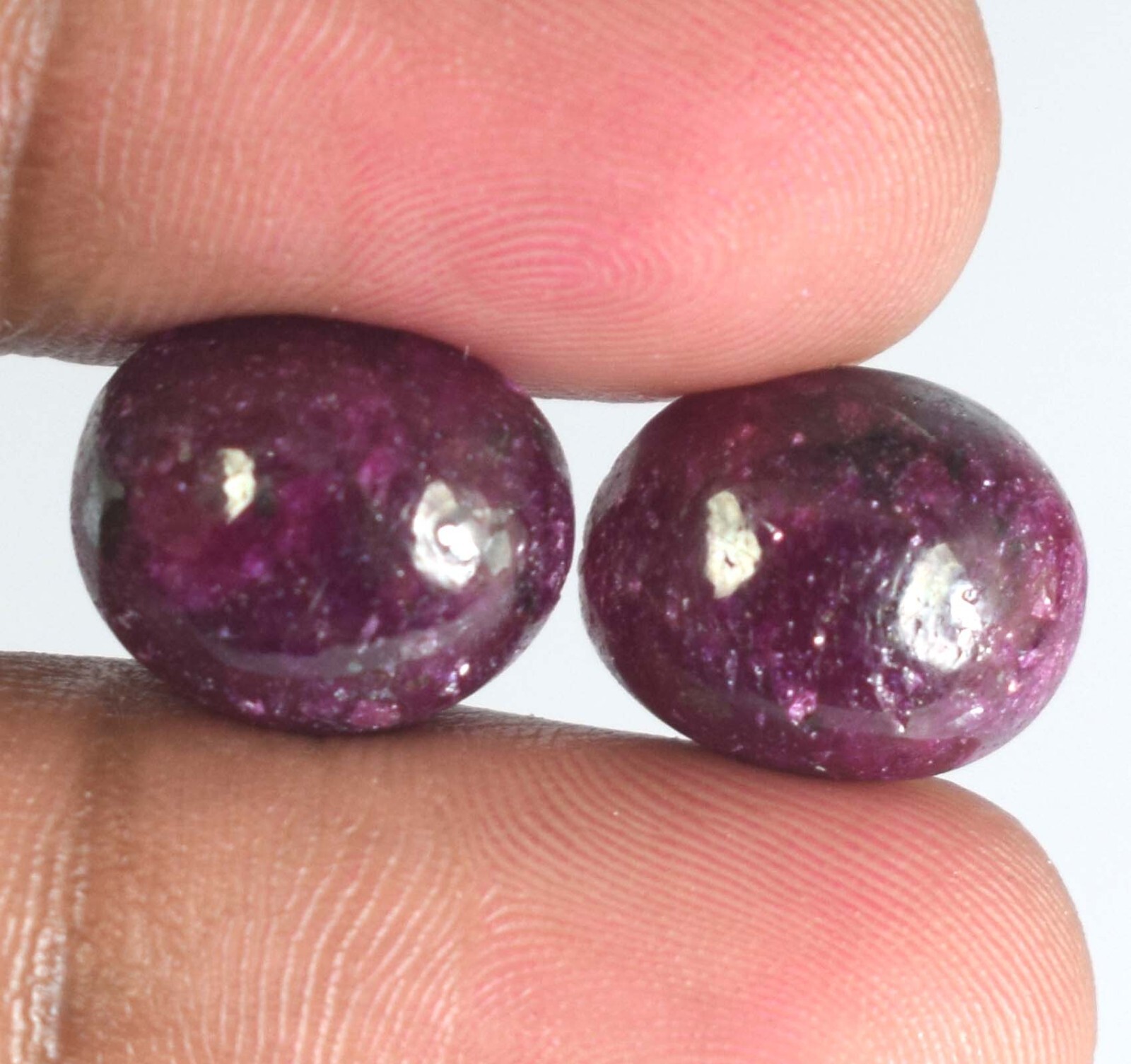 21.25 Ct Madagascar Red Ruby Natural Gemstone Pair Oval Cabochon Certified Y2262