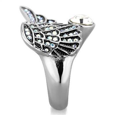 Wing Ring Top Grade AB & 7mm Crystal Accent Stainless Steel Fashion Size 5 only