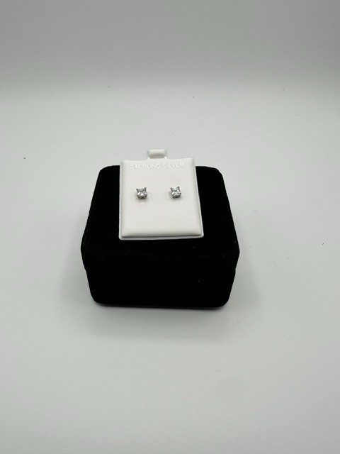 4.3mm Princess Cut CZ Stud Earrings 925 Sterling Silver Solitaire Studs