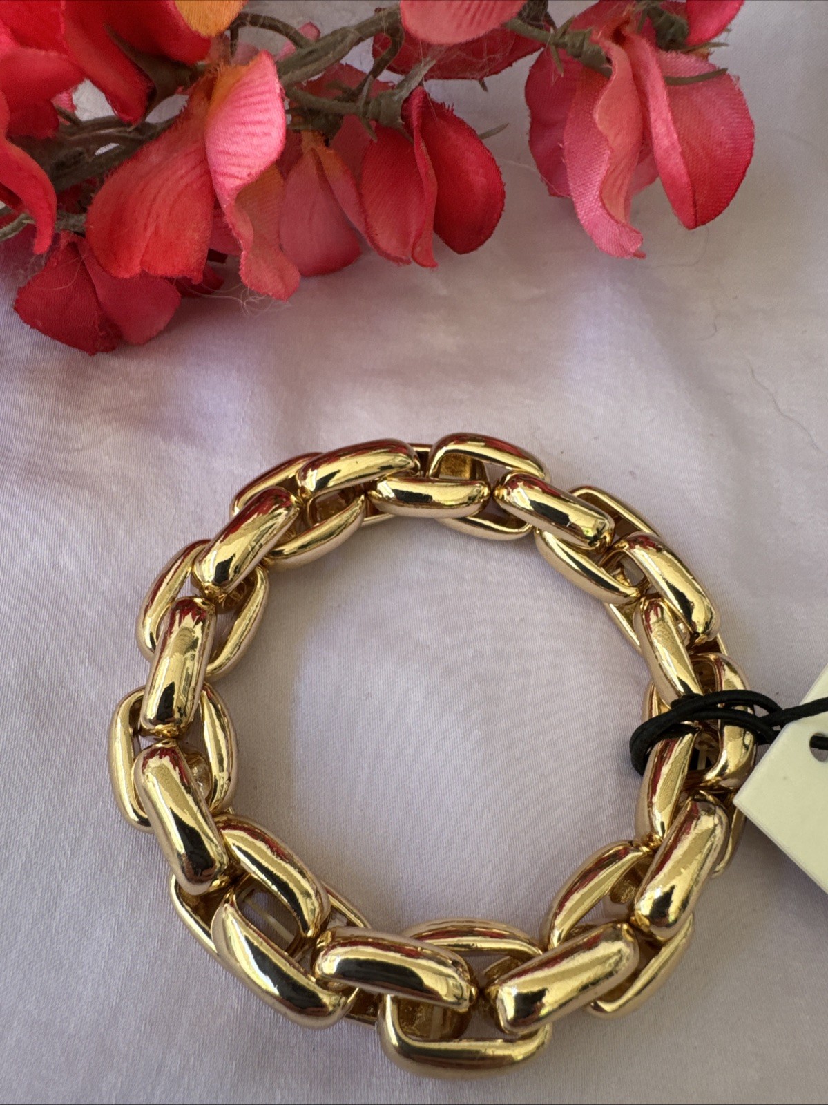 Open Edit Jumbo Puffy Link Rope Chain Stretch Bracelet Goldtone NEW $35