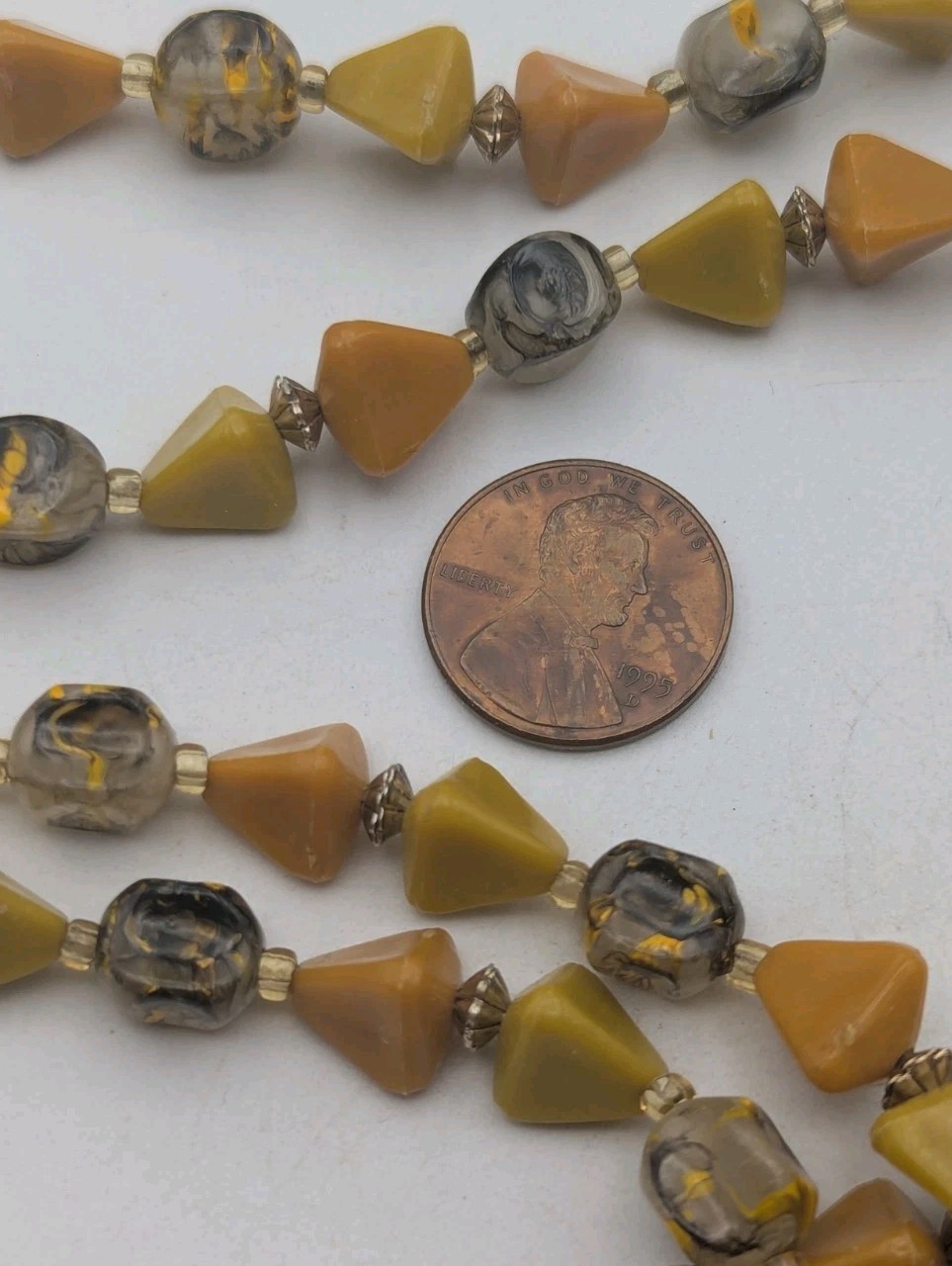 48 Inch Bead Necklace Acrylic Yellow Orange & Marbled Black Gray