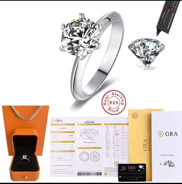 3CT Round Moissanite Engagement Ring Sterling Silver VVS1 Bridal Ring with GRA