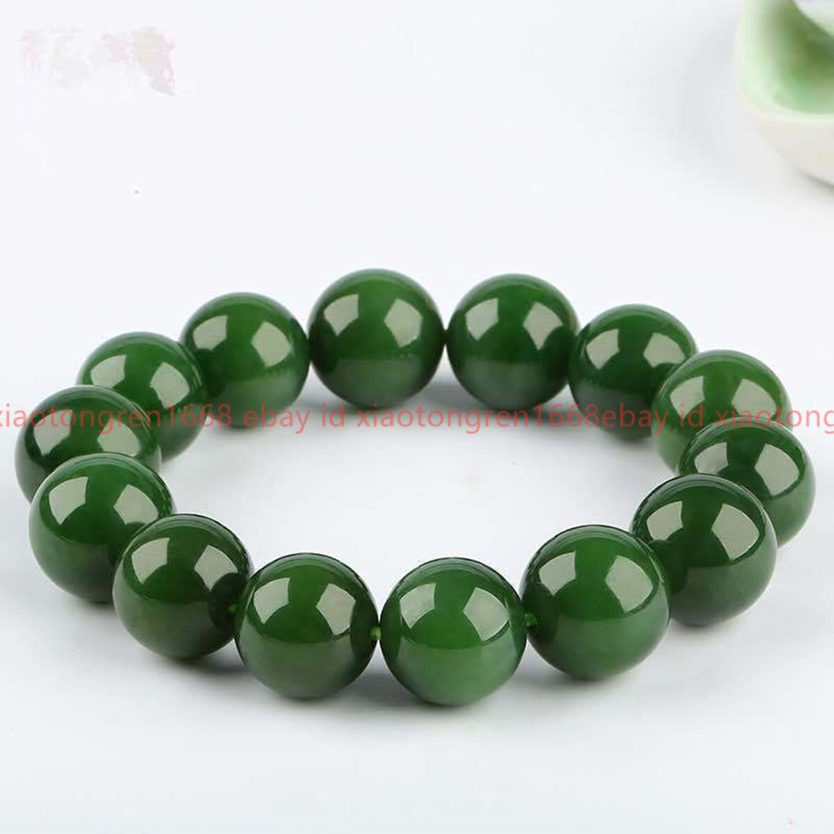 Huge Natural 14mm Green Jade Gemstone Round Beads Stretch Bracelet 7.5-9in