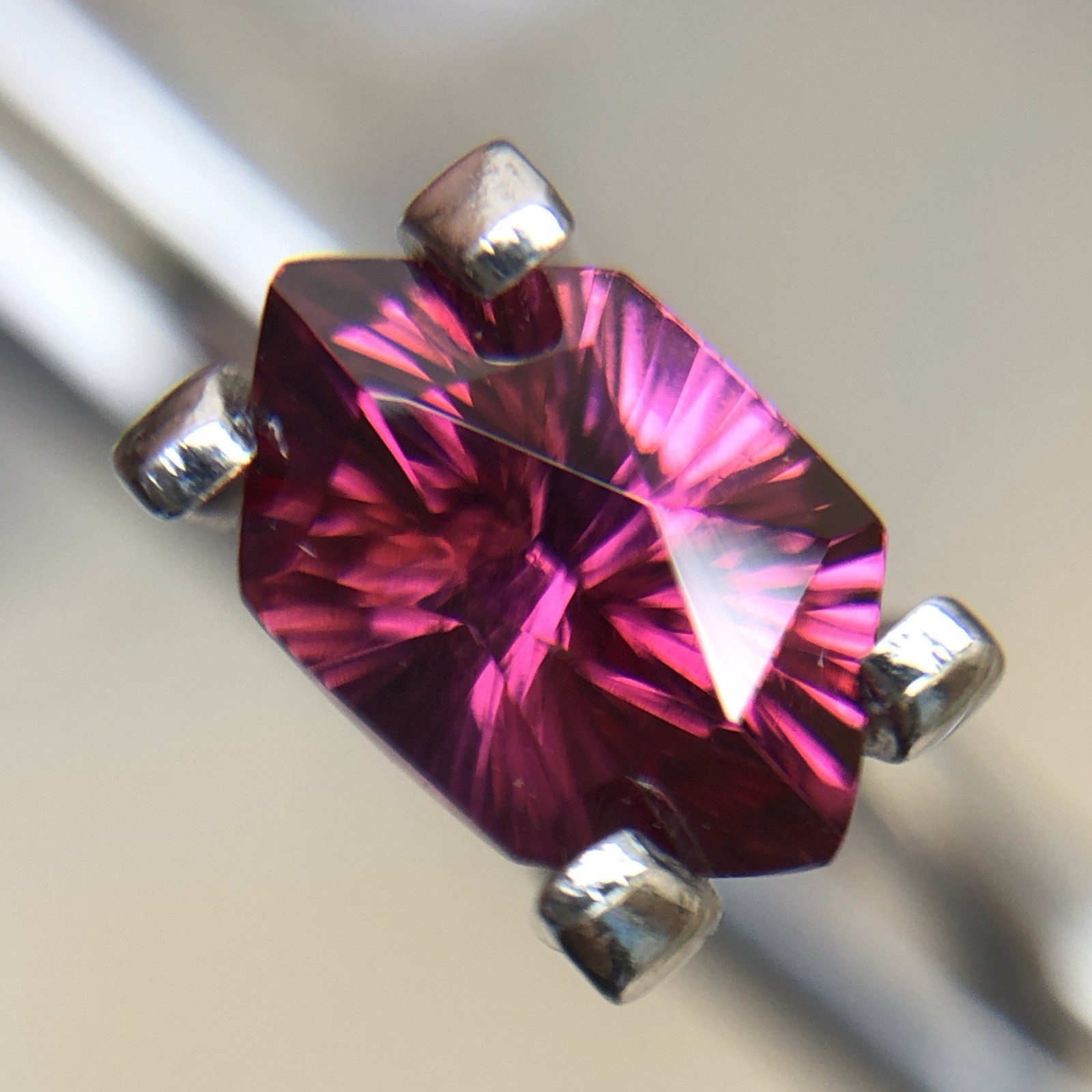 Natural Rhodolite Garnet Sunburst Cut Long Hexagon 8.3mm 1.30 Carat.