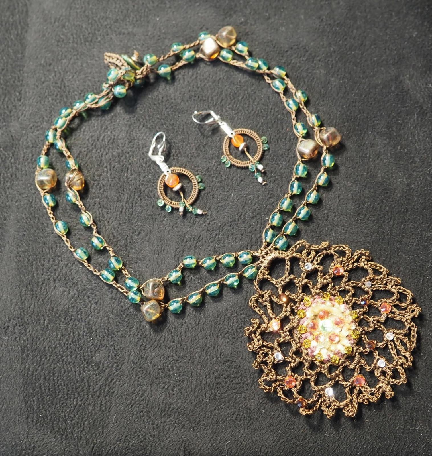 Handcrafted Beaded Crochet Necklace and Earring Jewelry Set