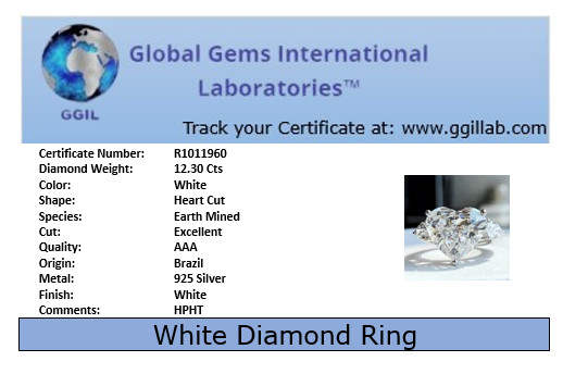 RARE 12.30Ct Certified Heart Diamond Solitaire Ring-FREE Diamond Studs