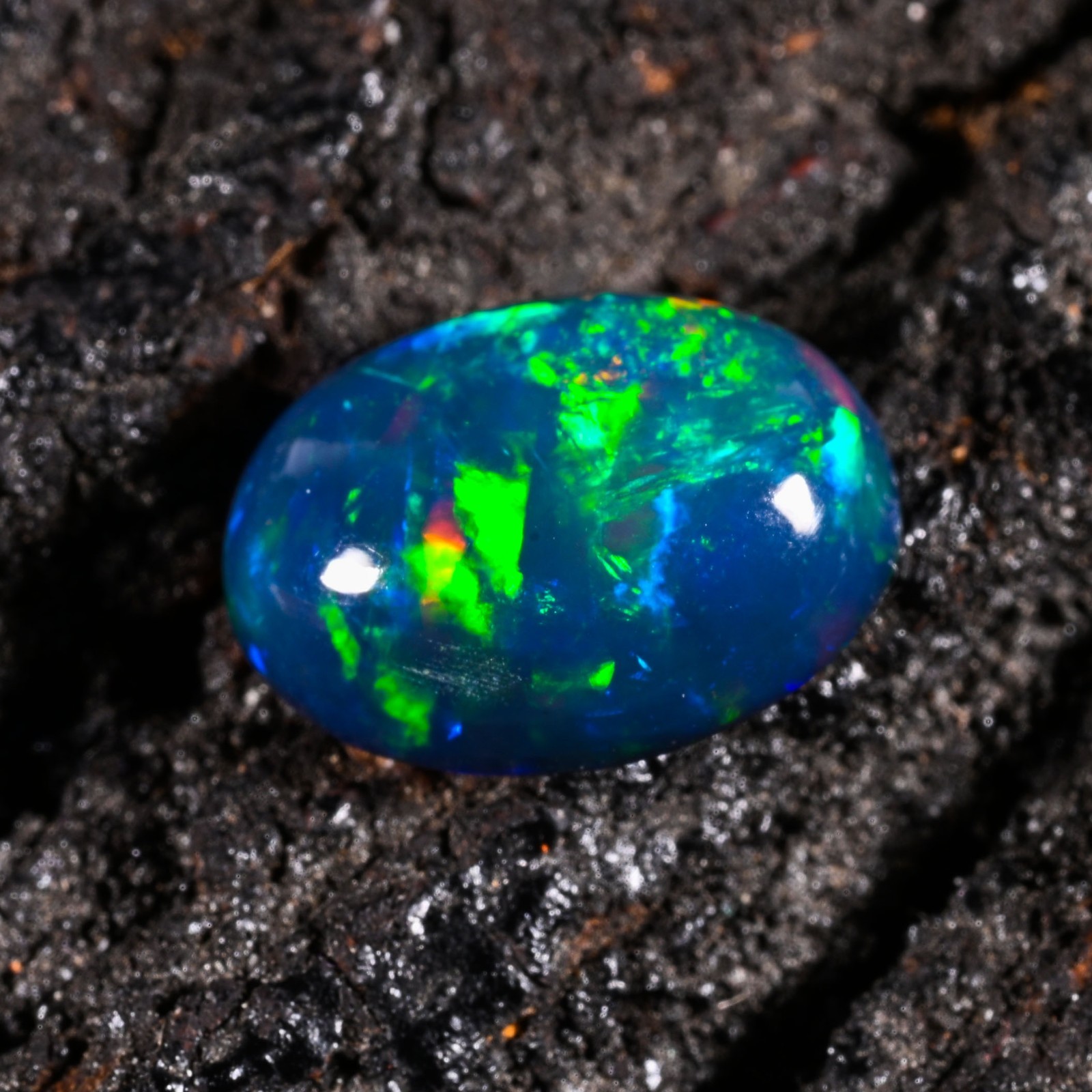2.15 Ct Natural Ethiopian Multi Fire Black Opal Cabs Loose Gemstone 11X8X4 MM