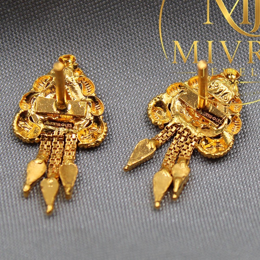 22K Seal Eye-Catching Gold Stud Earrings 2.1cm Luxury Fine Jewelry 2.87g