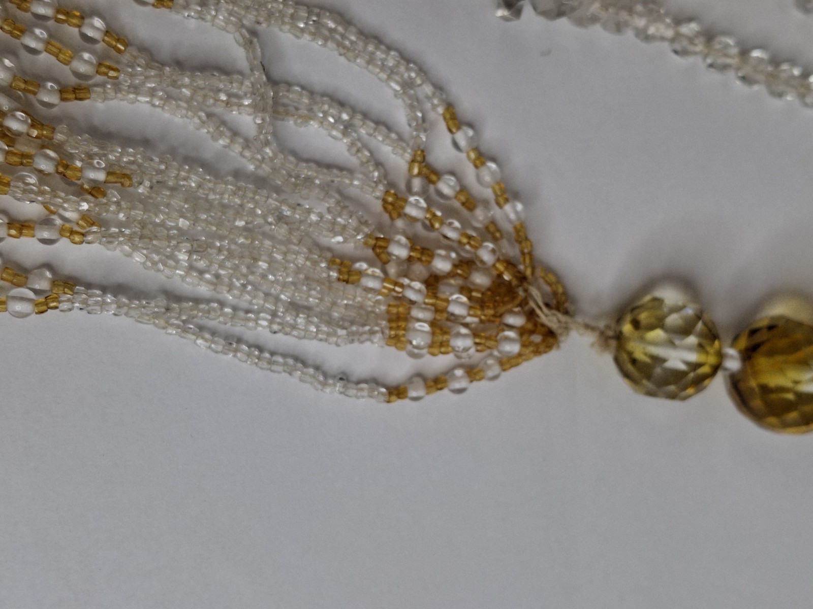 Vintage Glass Bead Sautoir Necklace Clear Flapper Art Deco Tassel Fringe 52”