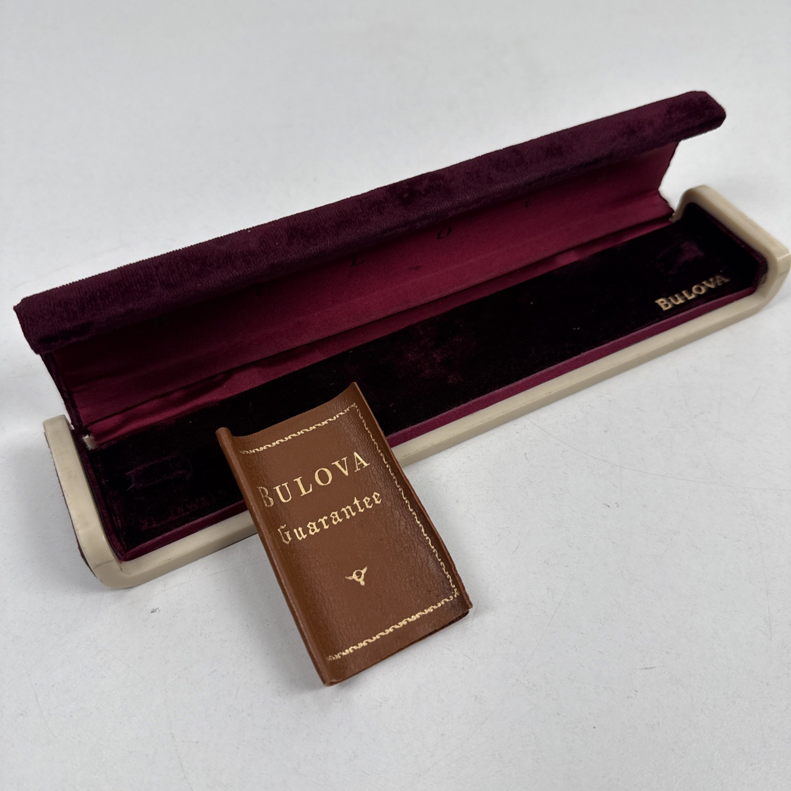 Vintage Bulova Dark Rouge Red Velvet Watch Box Presentation Case Maroon Burgundy