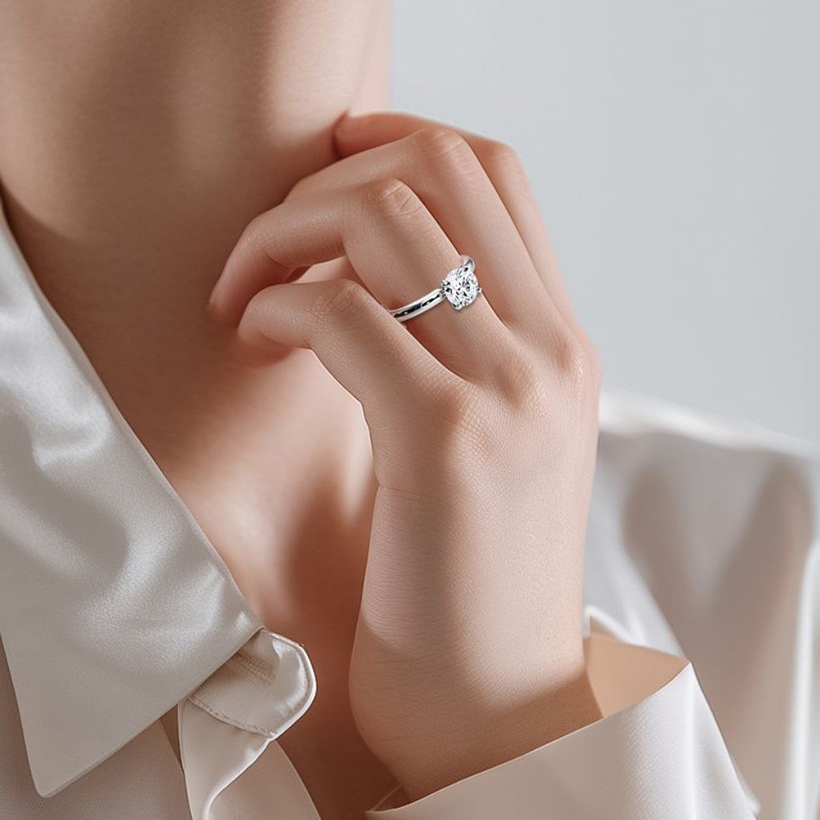 Diamond Ring 14K White Gold Wedding Lab Grown E F VVS Round Cut 1 Carat IGI CVD