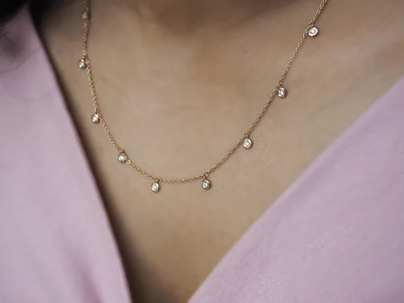 0.27CT Round Natural Diamond Women’s Engagement Gift Satiation Necklace 14k Gold