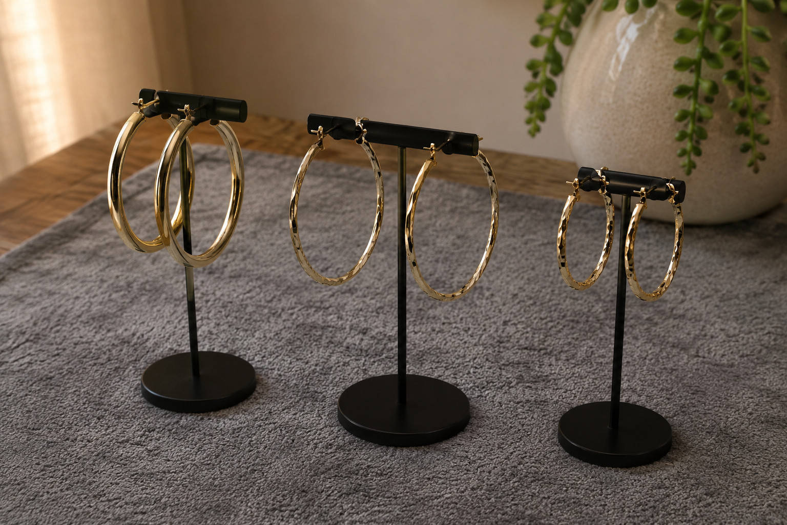 Gold Filled Hoop Earrings Set Diamond Cut Polished Lightweight for Women
