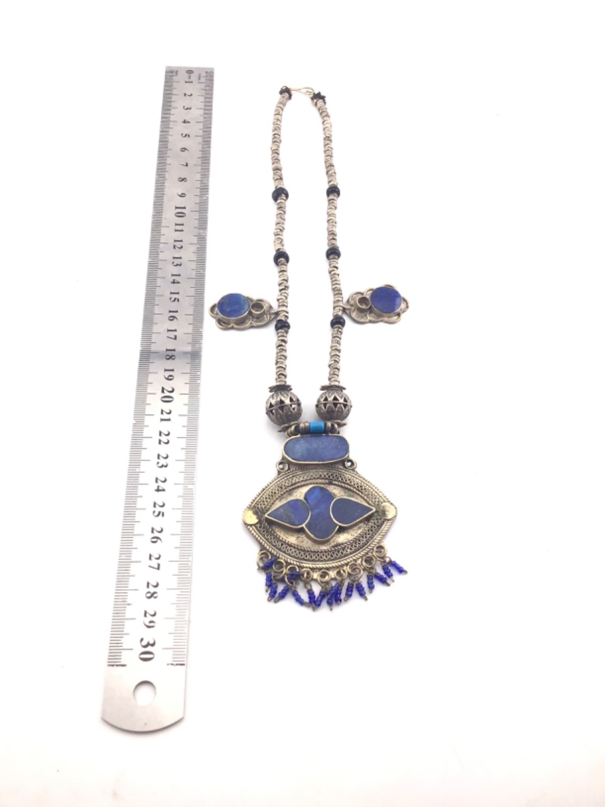 title Vintage Afghan Kuchi Tribal Necklace – Handmade Lapis Lazuli Boho Pendant